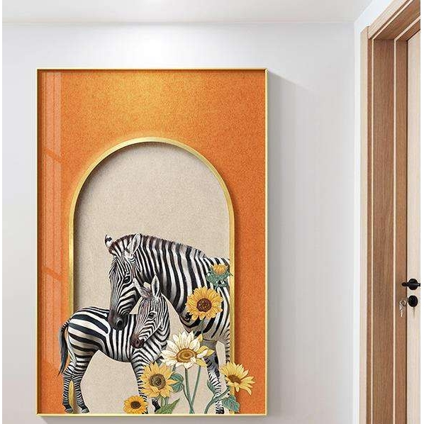 北欧玄关装饰画动物向日葵客厅进门壁画现代简约走廊过道竖版挂画图片