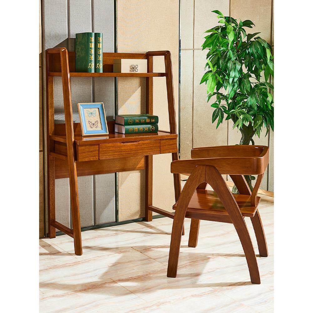 全实木书桌书架集成简单家庭卧室胡桃木儿童学生学习电脑桌小