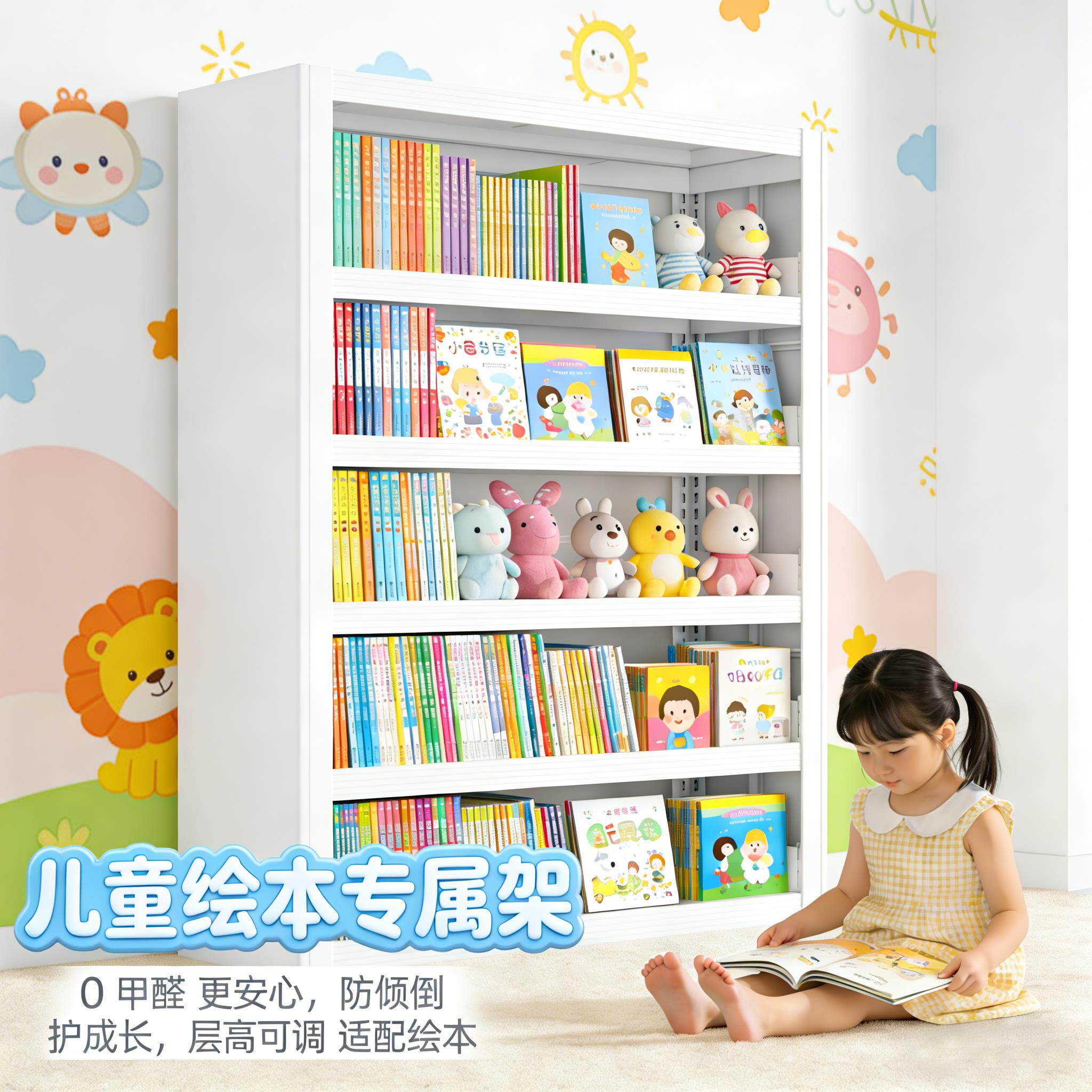 钢制书架儿童阅读绘本架图书馆落地置物架多层收纳柜储物架展示架