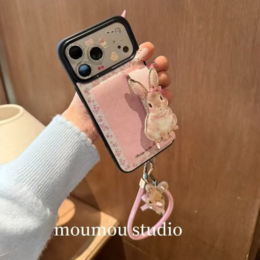 皮质碎花带钻苹果保护壳兔子腕带
