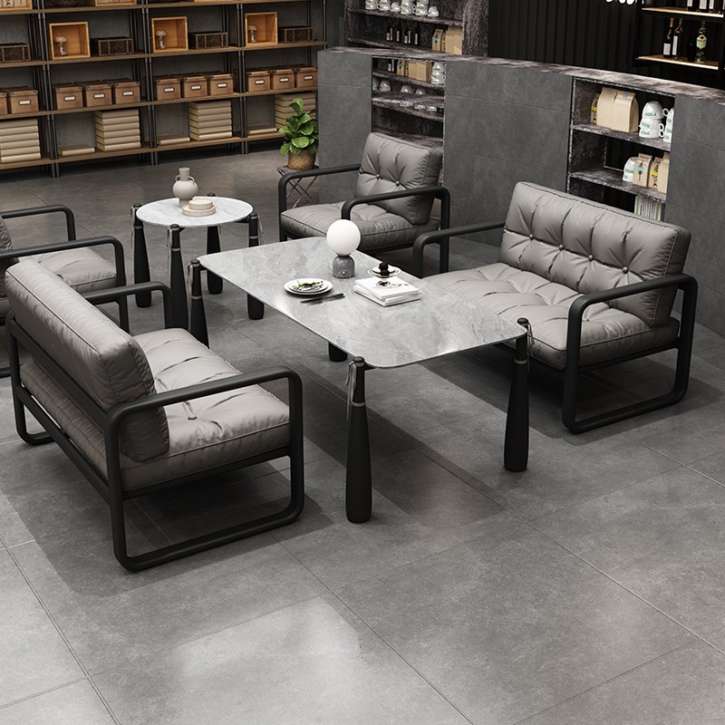 酒店餐厅新款铁架铁艺接待会客长条椅办公室沙发茶几