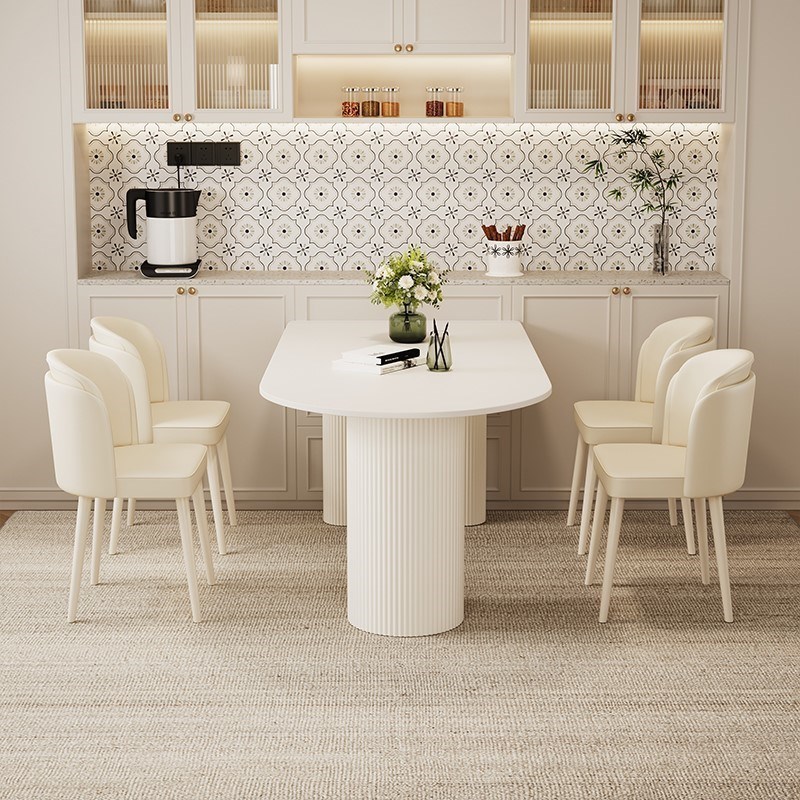 奶油风岩板岛台餐桌一体现代小户型家用饭桌家用饭台餐椅