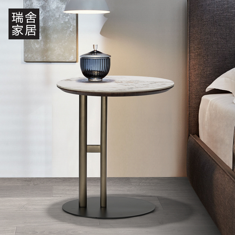 岩板茶几客厅沙发边几家用小茶几小户型现代简约圆形床头小边几