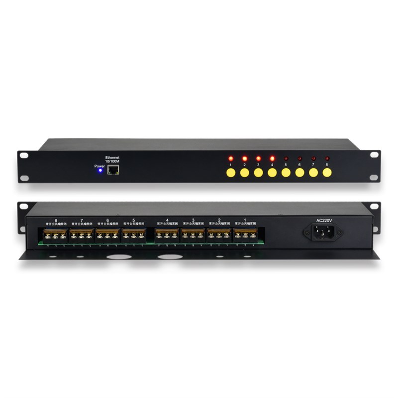 1U机架式网络以太网继电器控制器 8路30A手动按键 网口 220v