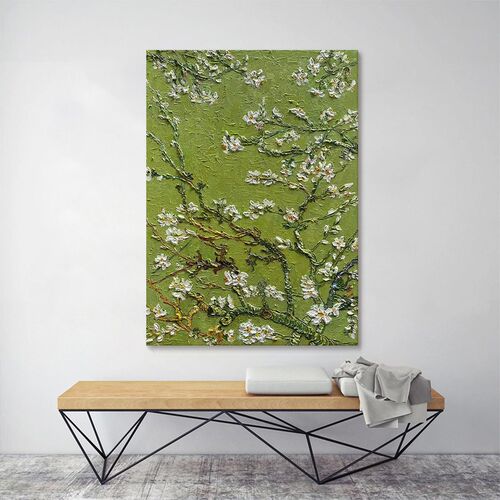 纯手绘油画梵杏玄关装饰画抽象立体卉肌理画客厅绿色系挂画
