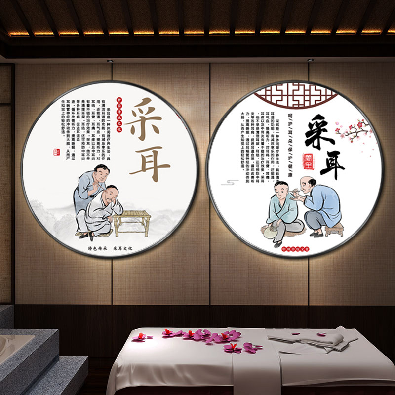 院背景墙装饰画疗图片宣传画采耳店挂画养生馆圆形壁画灯箱
