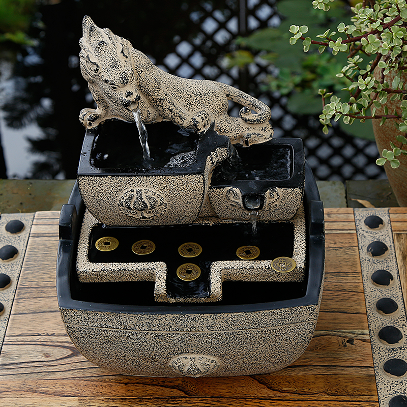 日进斗金流水循环茶室装饰办公室桌面高档业送礼店铺收银台摆件