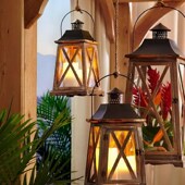 做旧木质铁艺防风灯蜡烛台马灯 庭院摆设 家居软装