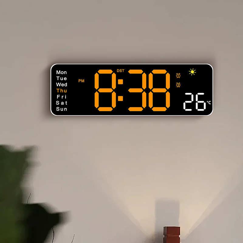 静音挂钟大屏感应温湿度天气钟现代多功能彩色气象钟装饰挂表