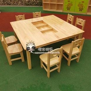 幼儿园桌椅实木美工桌美术室颜料桌培训班儿童手工绘画桌子