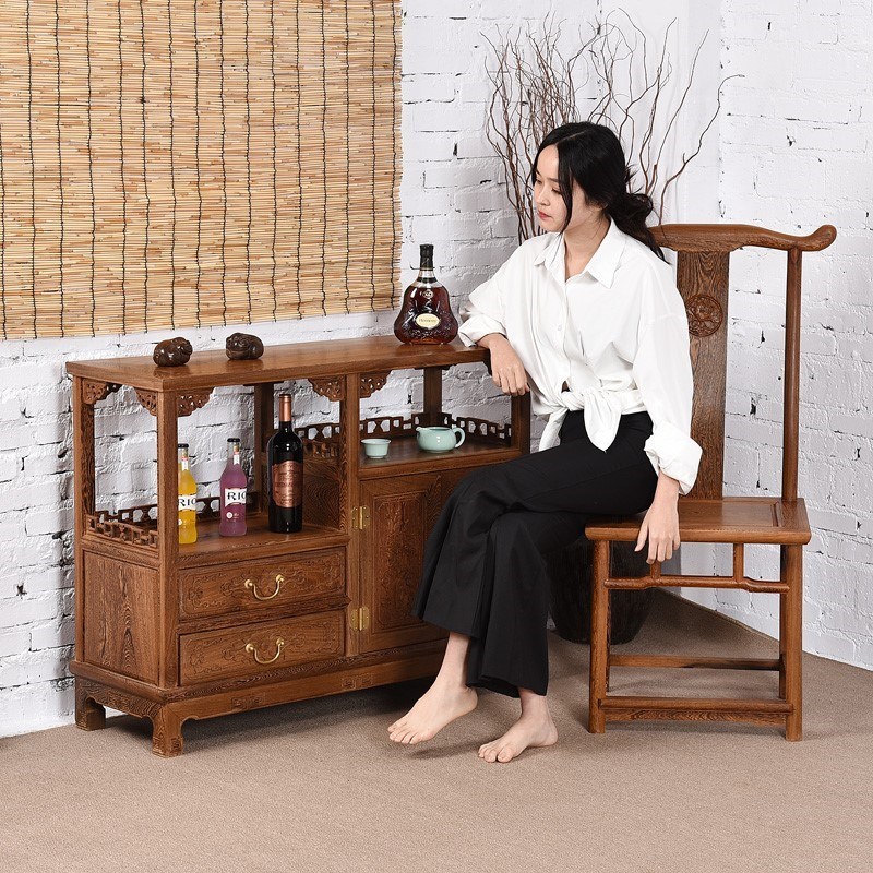 鸡翅木餐椅红木官帽椅家用餐厅仿古中式实木牛角椅子书房靠背茶椅