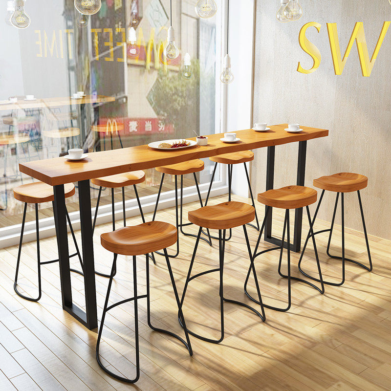 吧台桌椅商用实木酒吧奶茶店长条高脚家用阳台窗边靠墙窄桌子
