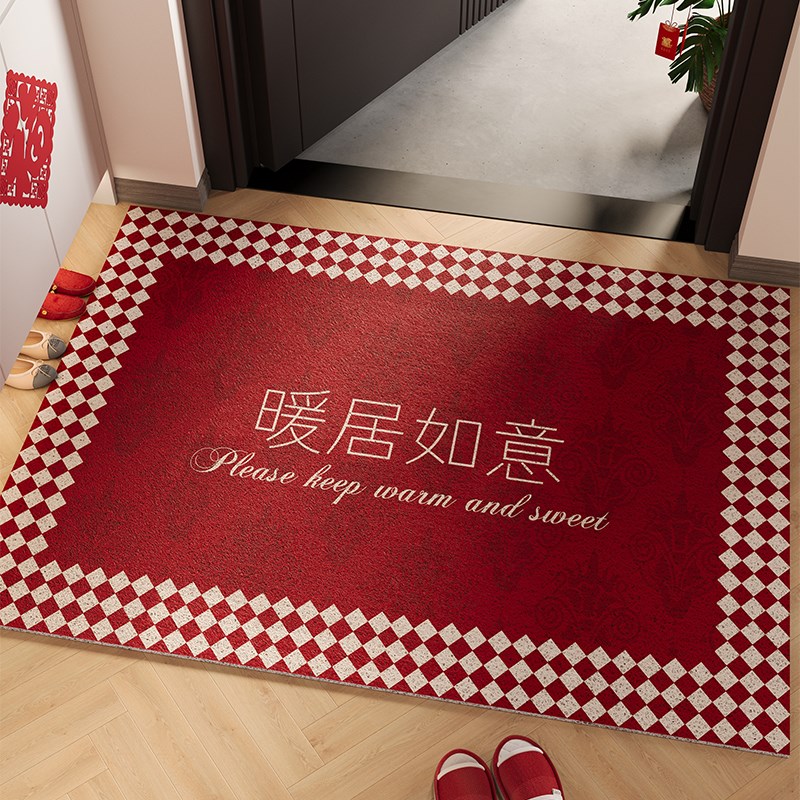 入户门地垫喜庆丝圈C红色玄关室内垫耐脏除尘门口进门地毯定制