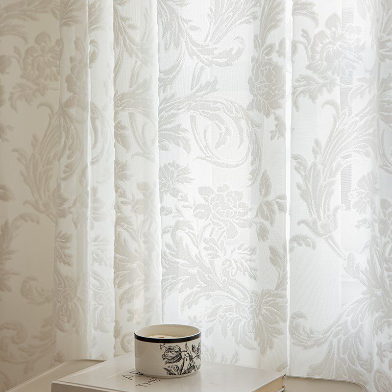 法式复古纱帘丝绒立体浮雕白纱窗帘透光透人客厅阳台隔断帘纱帘