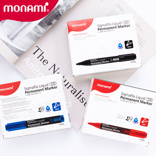 韩国慕娜美大记号笔直液式油性大容量黑色红色标记记号笔油性笔黑