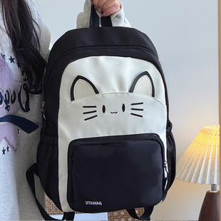 新款 可爱日系猫咪书包初中生双肩包背包百搭学生大容量卡通