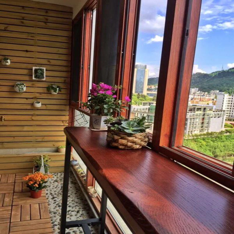 老榆木板实木餐桌吧台定制办公桌电脑桌工作台自然边松木大板