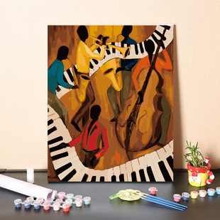 数字油画填充爵士音乐手工填色艺术展厅风景客厅装饰油彩挂画