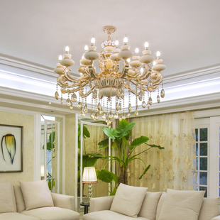 欧式吊灯客厅灯 天然玉石吊灯 锌合金水晶灯卧室蜡烛灯具新款