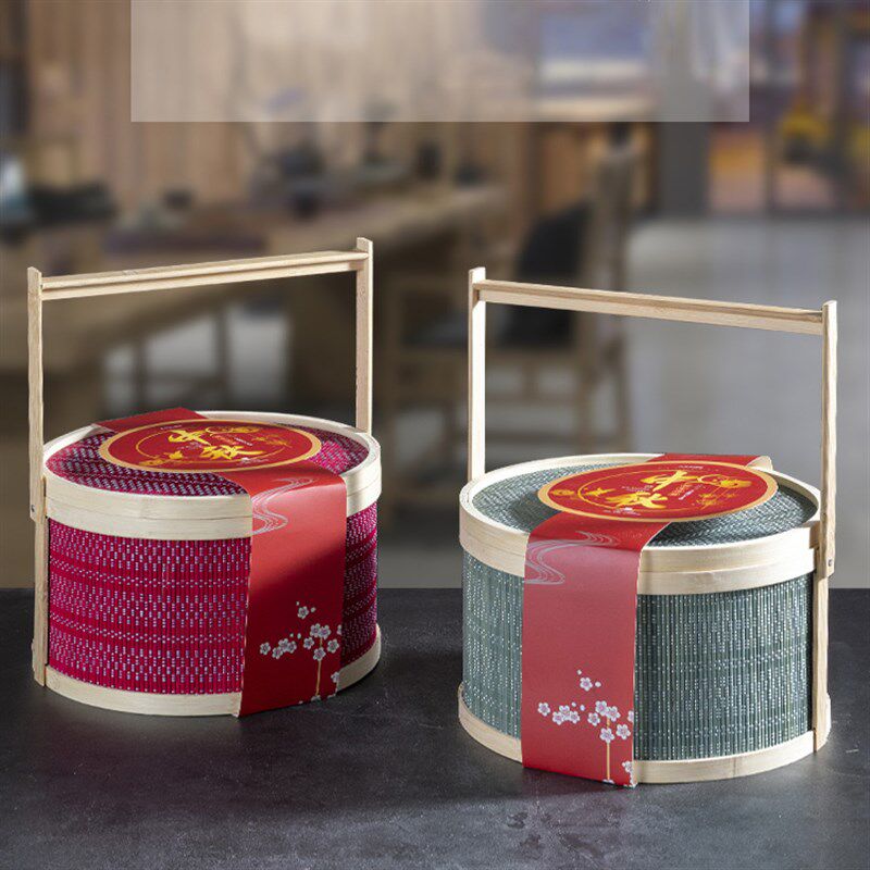 中秋送礼篮干果糕点红绿圆竹板提篮水果特产礼盒大闸蟹包装盒