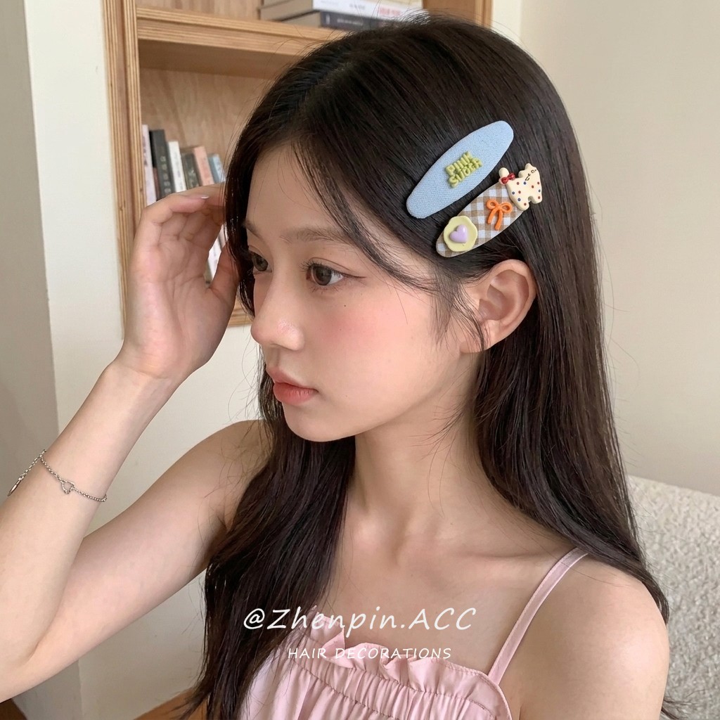 可爱新款卡通凯蒂猫发夹bb夹甜美侧边碎发韩版椭圆刘海夹格纹发饰