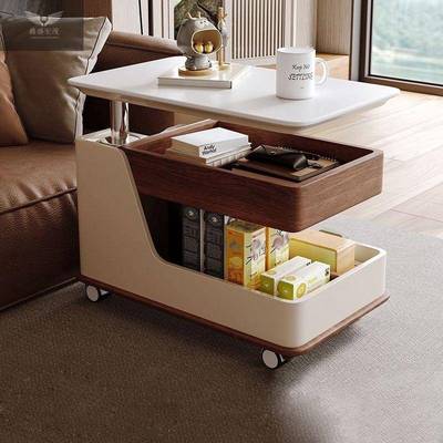 多功能可移动茶几沙发边几升降旋转小桌子推车客厅家用小户型岩板