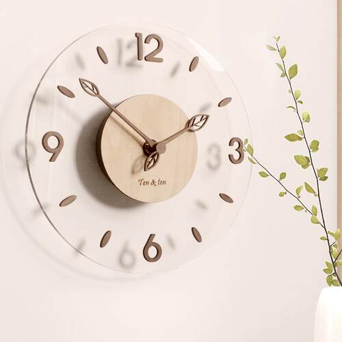 简约北欧挂钟创意实木亚克力玻璃家居客厅墙钟装饰木质时钟Clock