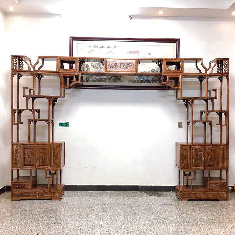 实木月洞门博古架仿古多宝阁中式家具展示架榆木置物架木质月亮门