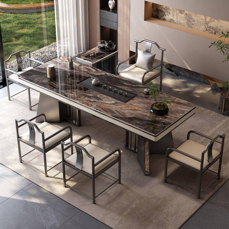 意式轻奢岩板茶桌客厅阳台茶台桌椅组合简约办公室泡茶家用一体