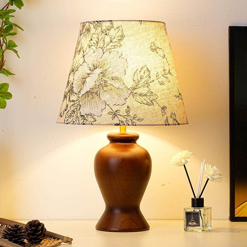 美式花纹实木台灯百搭小清新卧室床头灯浪漫氛围感客厅装饰台灯