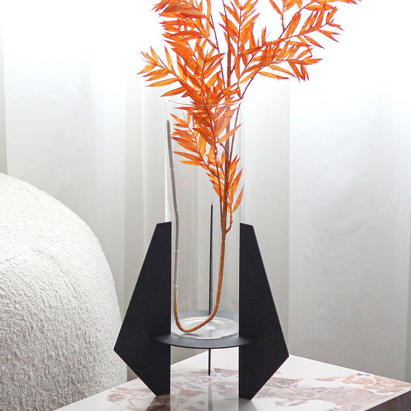 极简轻奢金属几何花器艺术玻璃干花插花摆件样板房玄关花瓶装饰品