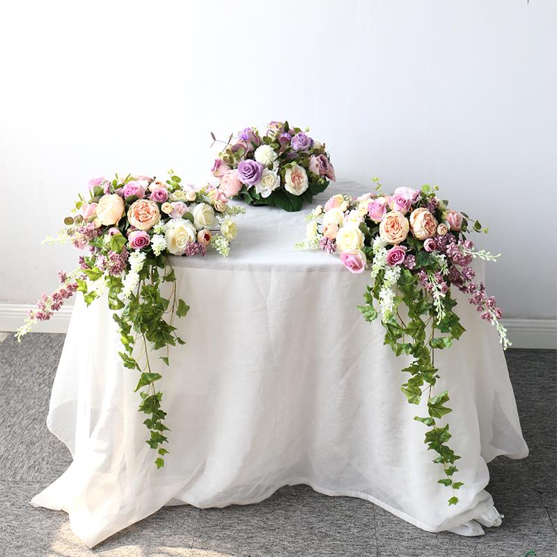 婚礼桌花婚庆宴会签到花演讲台花鲜花垂掉台花桌摆仿真花排花角花