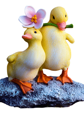 创意爱鸭子树脂仿真动物微景观多肉水培盆园水池造景装饰