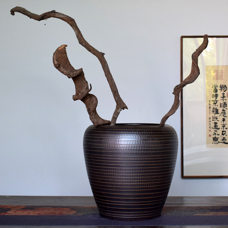 复古落地粗陶罐干枝器插无水培绿植种树盆软装瓶