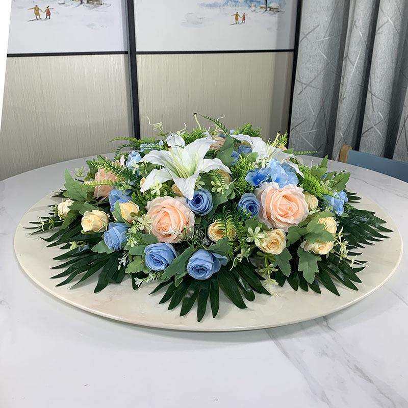酒店圆桌中间摆花仿真花装饰花假花绢花饭店餐桌转盘桌面摆设花艺