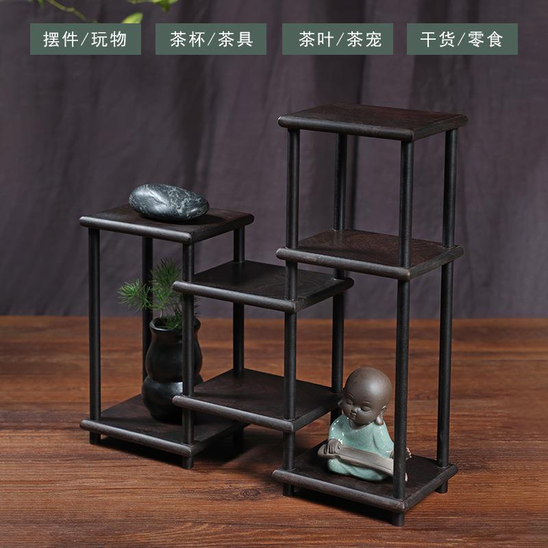紫光檀博古架实木多宝阁展示架子置物架桌面茶杯架茶道用品茶杯架