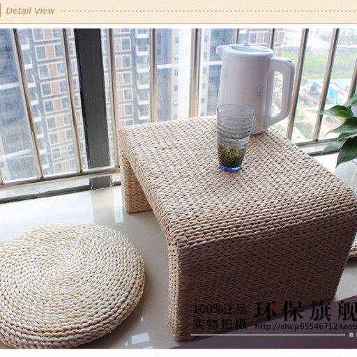 包邮草编藤编实木桌飘窗桌日式榻榻米茶几窗台小桌子和室地台炕桌