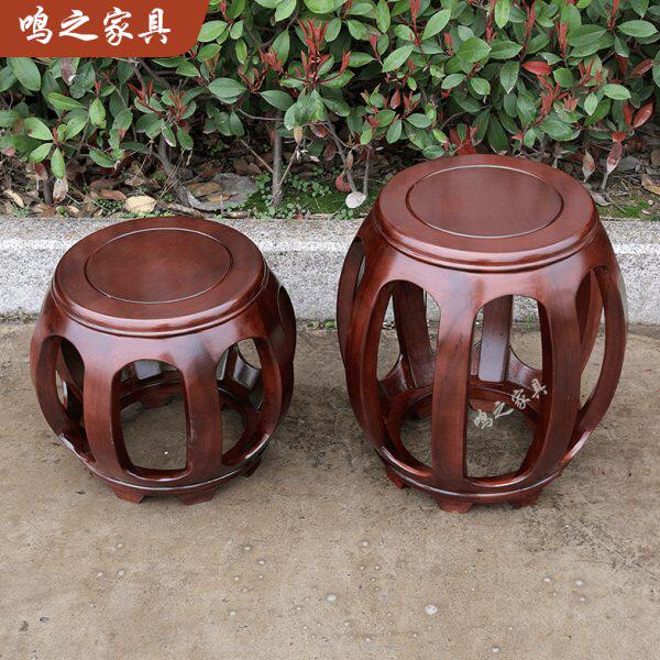 家用中式实木鼓凳客厅沙发茶几矮凳胡桃色原木简约名宿餐桌圆凳子