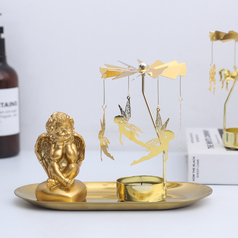 香薰蜡烛托台少女心金色走马灯会旋转可晚餐气氛布置木马室内浪漫