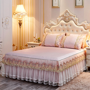 冰丝席凉席三件套床裙款 夏季 可水机洗折叠夏天蕾丝床罩空调软席子