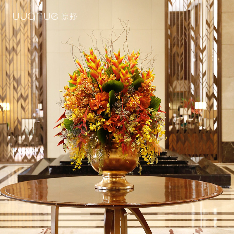 酒店大堂仿真大型大厅中庭圆前台别墅商场装饰假