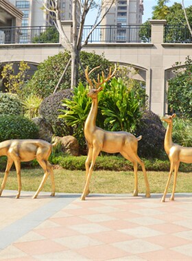 大型钢金色梅鹿雕塑园别墅房产小区草坪落地动物