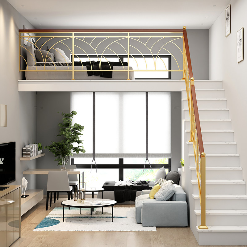 时尚铁艺扶手走廊栏杆室内围栏实木阳台护栏阁楼过道装饰