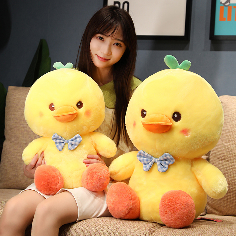 卡通领结鸭公仔毛绒小黄鸭玩偶抓机布娃娃小鸭子抱枕好的礼品