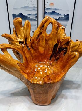 根雕杉木大板茶桌茶几位椅实木转椅墩子