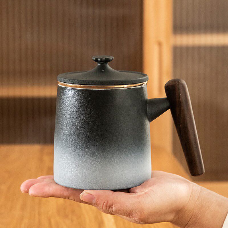 大号渐变陶瓷泡茶杯创意马杯过茶水分离带盖绿茶办公水杯