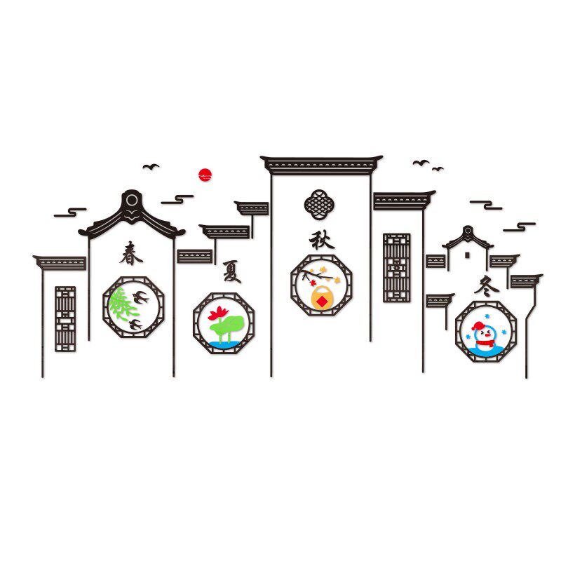 饭店墙壁装饰挂画徽派建筑背景墙烧烤餐饮火锅店创意墙画