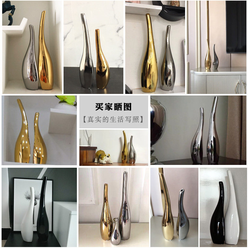 创意黑白装饰品客厅电视柜酒柜工艺品摆设陶瓷艺术品瓶
