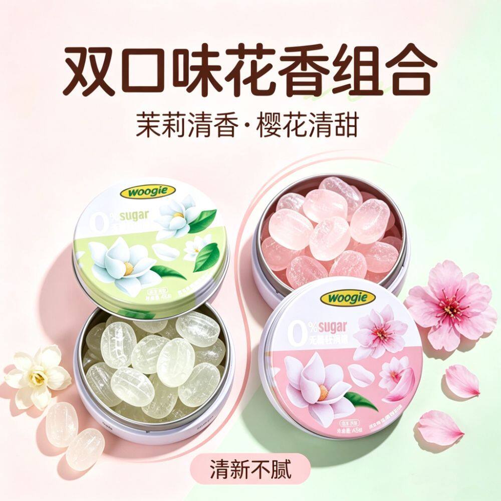 Woogie清凉润喉糖茉莉樱花糖果喜糖礼盒罐装教师用嗓劲凉0脂肪