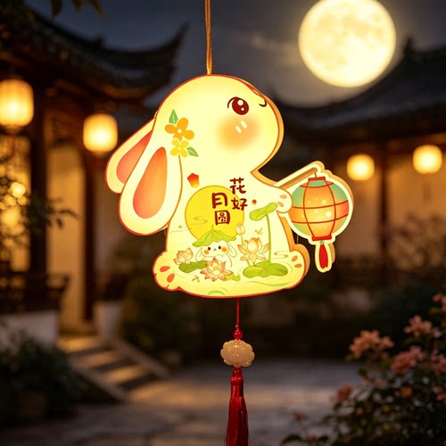 中秋儿童手提发光玉兔花灯